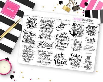 Christian Faith Bible Quotes 2 Planner Stickers for Erin Condren Life Planner, Plum Paper or Mambi Happy Planner || Q1011