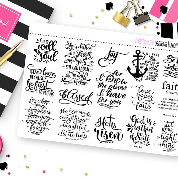 Christian Faith Bible Quotes 2 Planner Stickers for Erin Condren Life Planner, Plum Paper or Mambi Happy Planner || Q1011