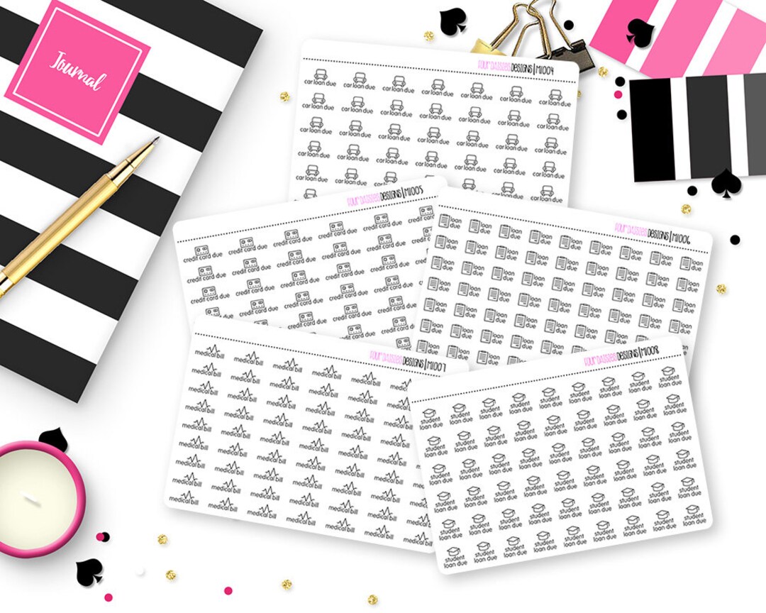 Debt Payment Reminder Planner Stickers for Erin Condren Life Planner, Plum Paper or Mambi Happy ...