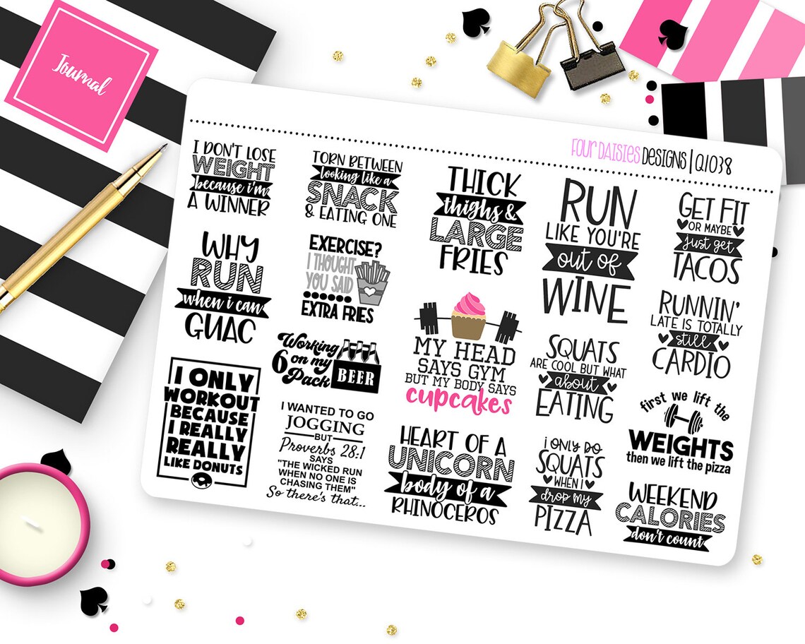 Funny Fitness Quotes 2 Planner Stickers for Erin Condren Life Planner ...