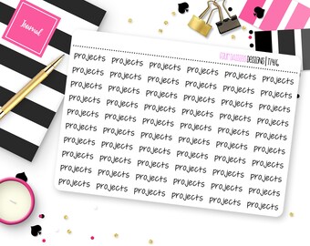 60 Projects Text in JenPlans Font Planner Stickers for Erin Condren Life Planner, Plum Paper or Mambi Happy Planner || T1416