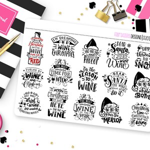 Wine for Christmas Quote Planner Stickers for Erin Condren Life Planner, Plum Paper or Mambi Happy Planner || S2029