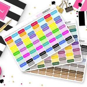 88 Church Mini Label Stickers for Erin Condren Life Planner, Plum Paper or Mambi Happy Planner || 1219