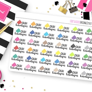 36 Cash Envelope Planner Stickers for Erin Condren Life Planner, Plum Paper, or Mambi Happy Planner || M1107