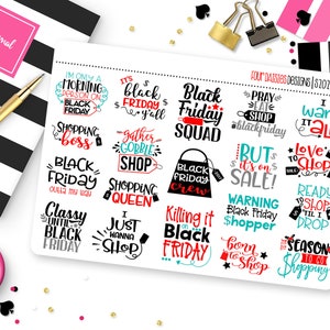Black Friday Christmas Shopping Quote Planner Stickers for Erin Condren Life Planner, Plum Paper or Mambi Happy Planner || S2028