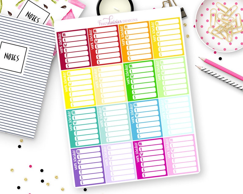 16 Work Schedule Sidebar Trackers for Erin Condren Life Planner, Plum Paper or Mambi Happy Planners 5009 image 2