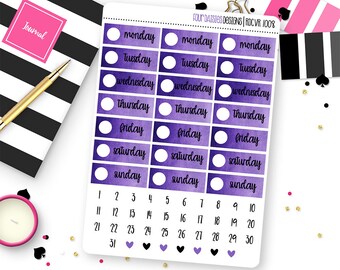 Purple Watercolor Day/Date Cover Planner Stickers for Erin Condren Life Planner, Plum Paper or Mambi Happy Planners || R1008