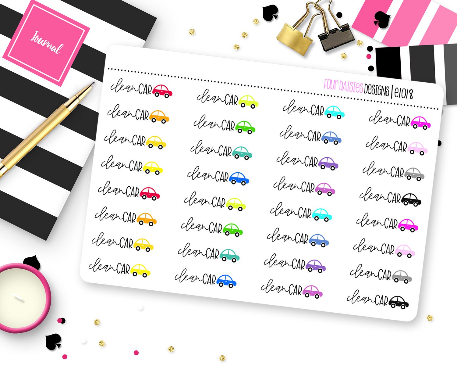 32 Clean Car Planner Stickers for Erin Condren Life Planner, Plum Paper ...