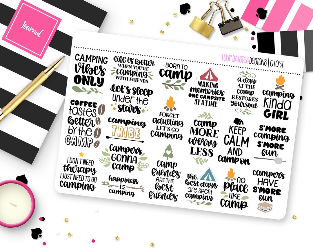 Camping Quotes 2 Planner Stickers for Erin Condren Life Planner, Plum ...
