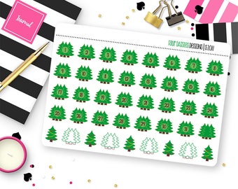 Christmas Tree Date Covers Planner Stickers for Erin Condren Life Planner, Plum Paper or Mambi Happy Planner || S2011