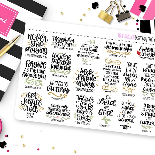 Christian Faith Bible Verse Quotes 7 Planner Stickers for Erin Condren Life Planner, Plum Paper or Mambi Happy Planner || Q1053