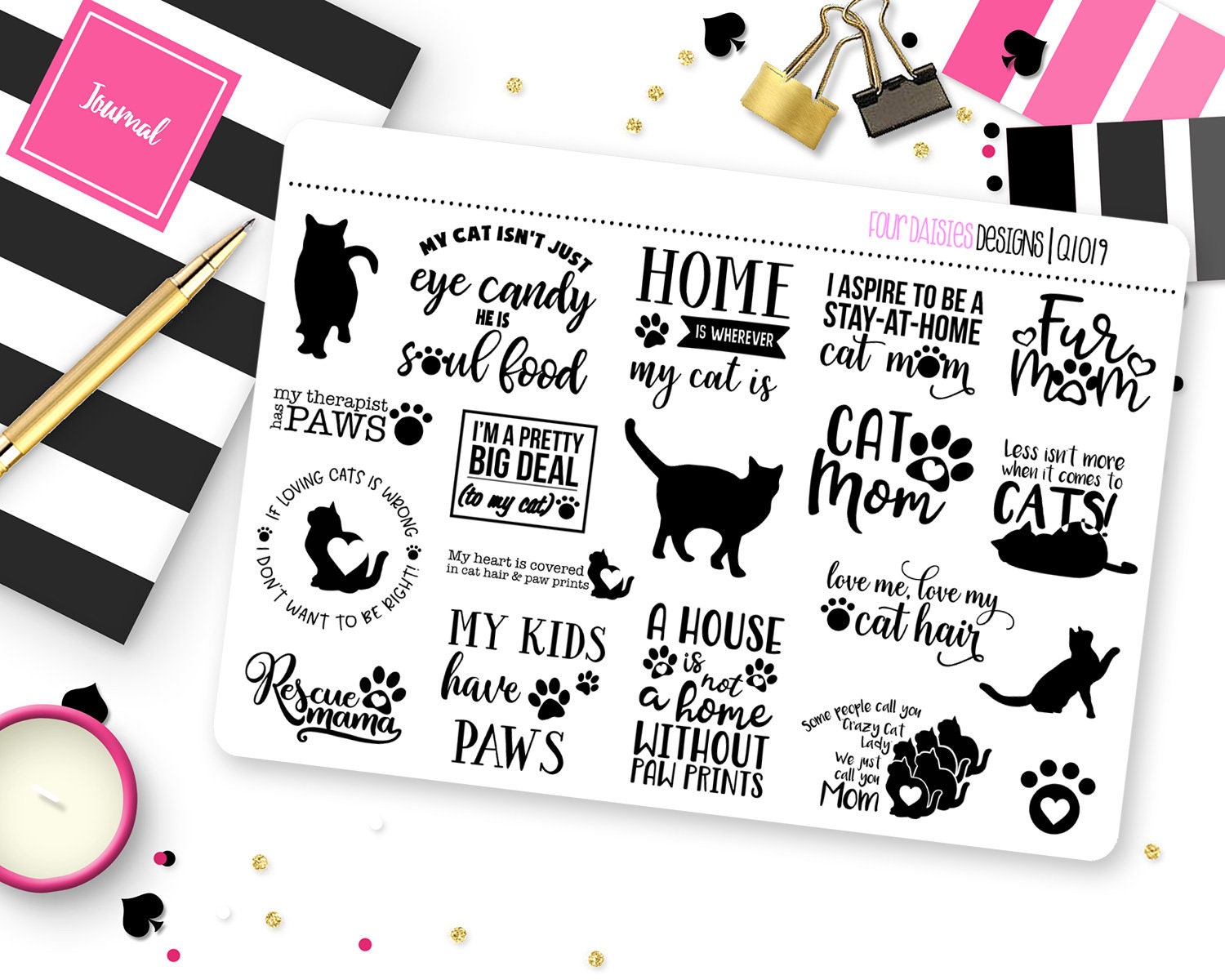 Cat Mom Quotes Planner Stickers for Erin Condren Life Planner, Plum ...