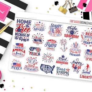 4th of July Independence Day Quotes Planner Stickers for Erin Condren Life Planner, Plum Paper or Mambi Happy Planner || S4005