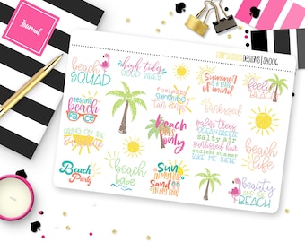 Feeling Beachy Summer Quotes Planner Stickers for Erin Condren Life Planner, Plum Paper or Mambi Happy Planner || S4006