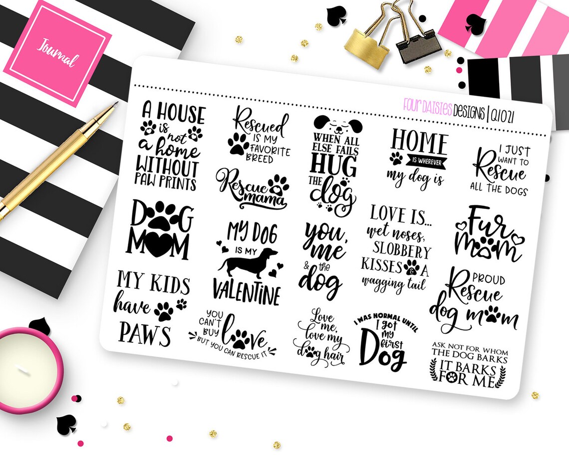 Dog Mom Quotes Planner Stickers for Erin Condren Life Planner, Plum ...