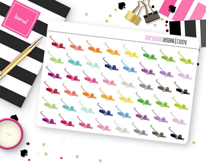 48 Lawn Mower Planner Stickers for Erin Condren Life Planner, Plum Paper or Mambi Happy Planner I2008 image 1