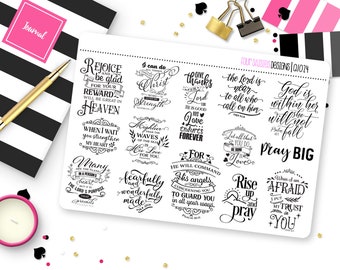 Christian Faith Bible Quotes 4 Planner Stickers for Erin Condren Life Planner, Plum Paper or Mambi Happy Planner || Q1024