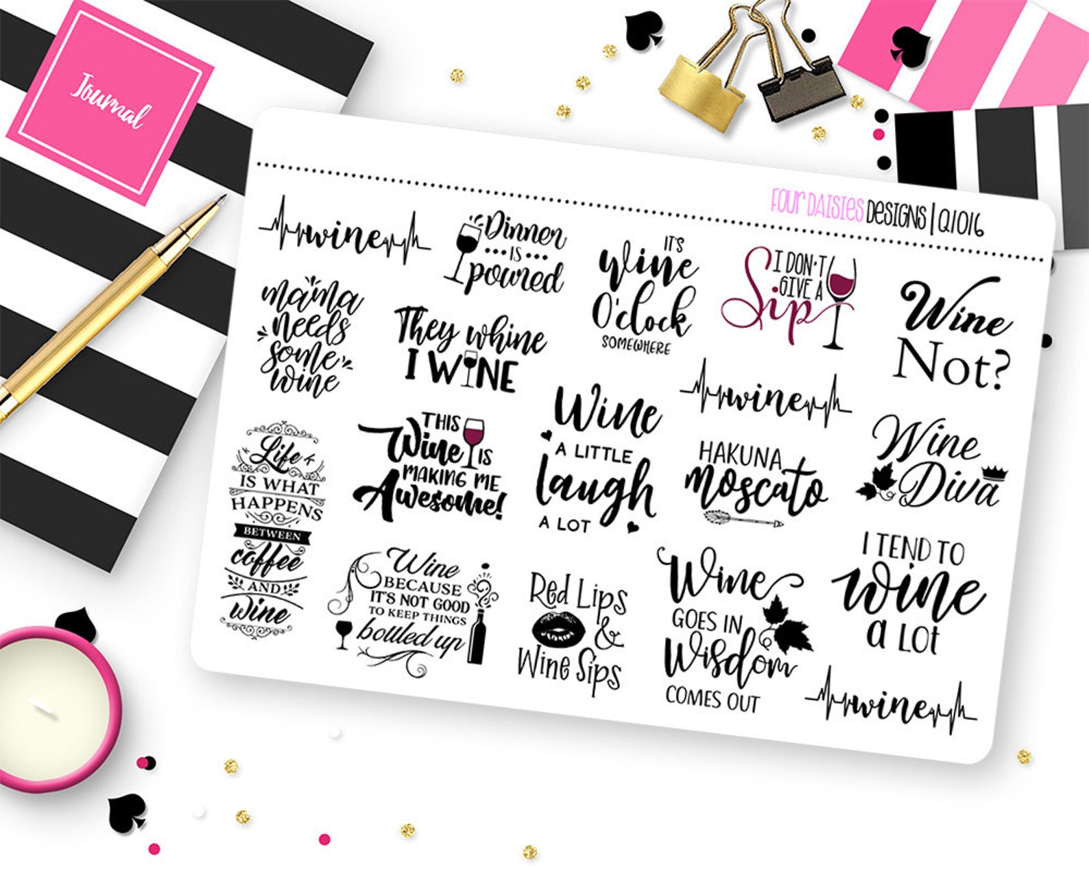 Wine Quotes Planner Stickers for Erin Condren Life Planner, Plum Paper ...