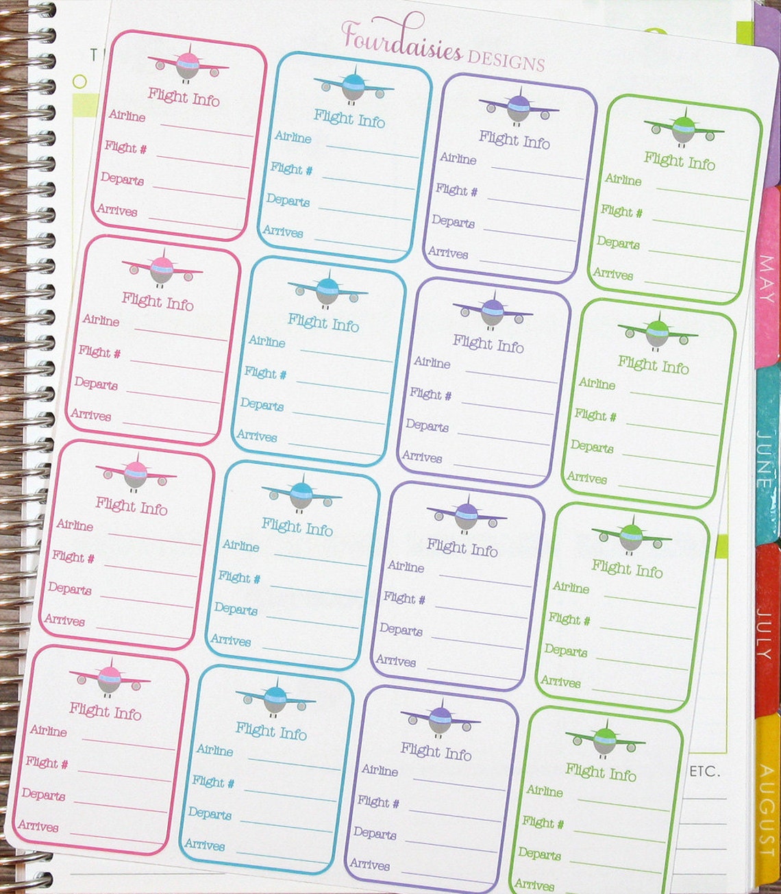 16 Flight Info Stickers for Erin Condren Life Planner, Plum Paper or ...