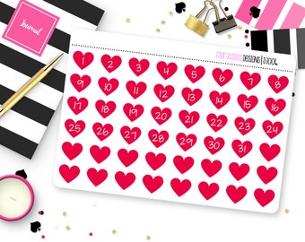 Heart Date Covers Planner Stickers for Erin Condren Life Planner, Plum Paper or Mambi Happy Planner || S3006