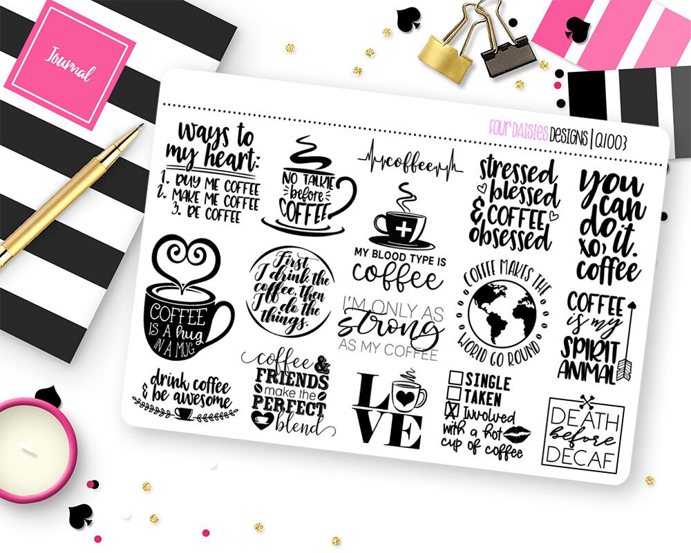 Coffee Quotes 2 Planner Stickers for Erin Condren Life Planner, Plum ...