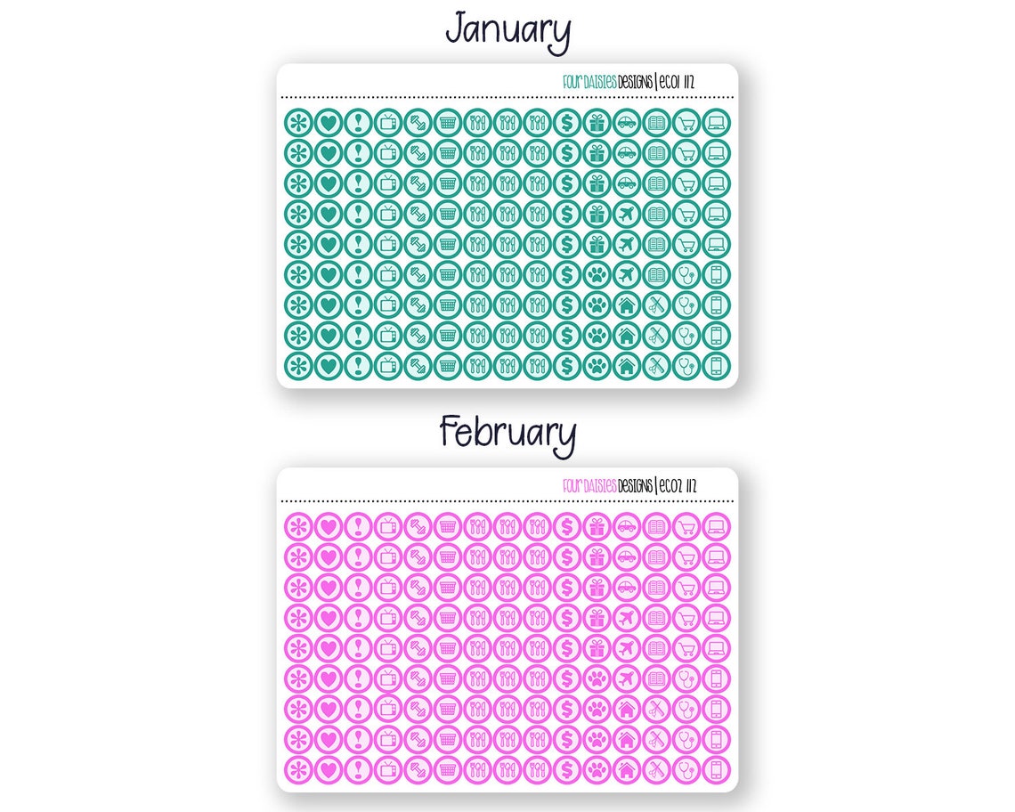 135 EC Icon Dot Planner Stickers for Erin Condren Life Planner, Plum ...