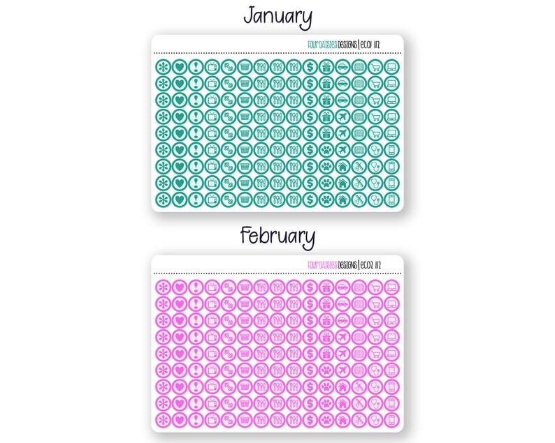 135 EC Icon Dot Planner Stickers for Erin Condren Life Planner, Plum ...