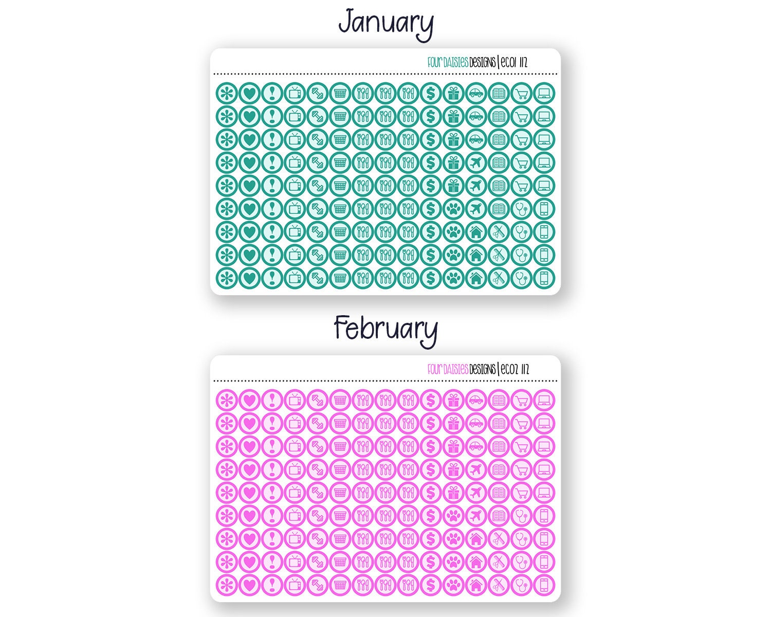 135 EC Icon Dot Planner Stickers for Erin Condren Life Planner, Plum ...