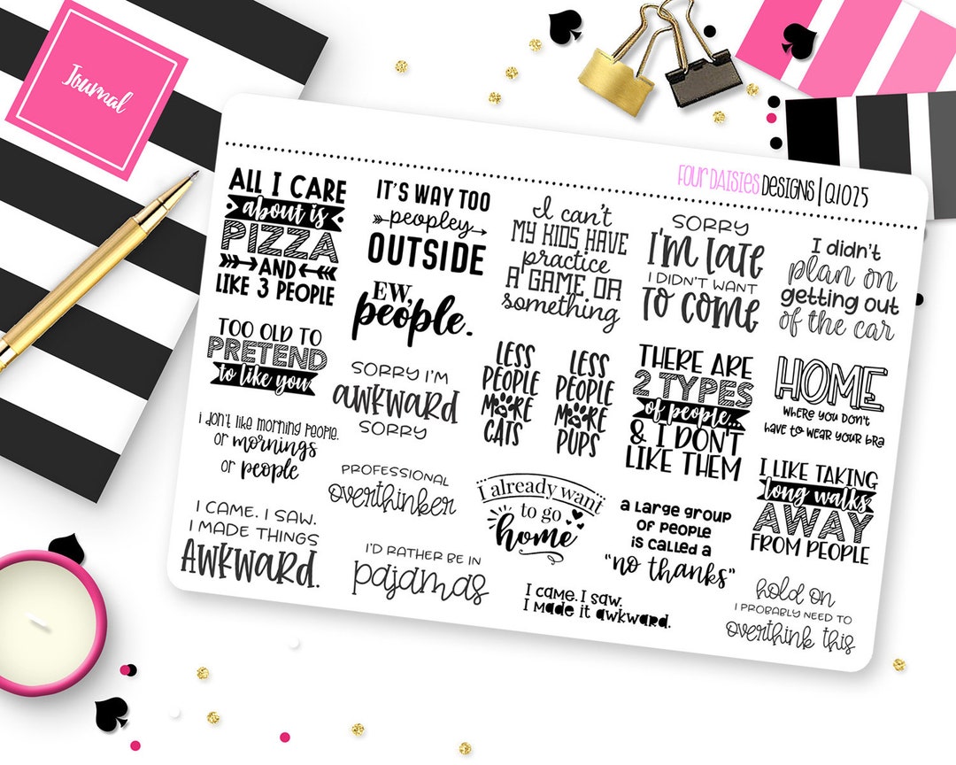 Introvert Quotes Planner Stickers for Erin Condren Life Planner, Plum ...