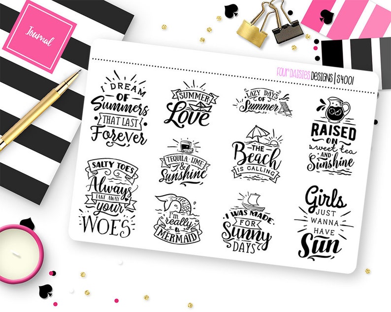 Summer Quotes Planner Stickers for Erin Condren Life Planner, Plum ...