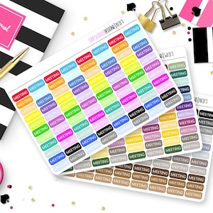 88 Meeting Mini Label Stickers for Erin Condren Life Planner, Plum Paper or Mambi Happy Planner || 1217
