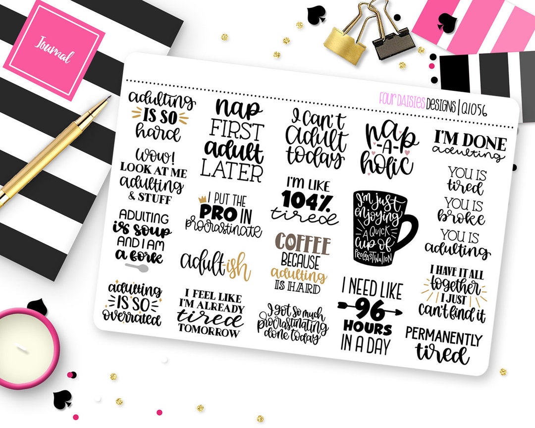 Adulting Quotes 2 Planner Stickers for Erin Condren Life Planner, Plum ...
