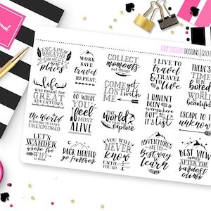 Travel/Adventure Quotes Planner Stickers for Erin Condren Life Planner, Plum Paper or Mambi Happy Planner || Q1035