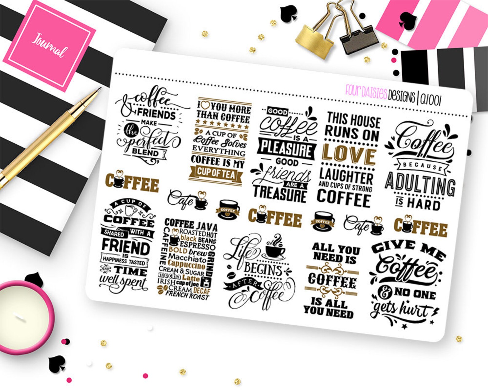 Coffee Quotes Planner Stickers for Erin Condren Life Planner, Plum ...