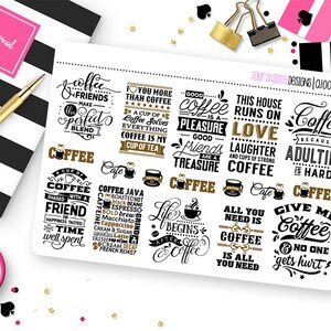 Coffee Quotes Planner Stickers for Erin Condren Life Planner, Plum Paper or Mambi Happy Planner || Q1001
