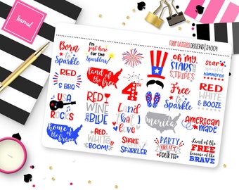 4th of July Independence Day Quotes Planner Stickers for Erin Condren Life Planner, Plum Paper or Mambi Happy Planner || S4004