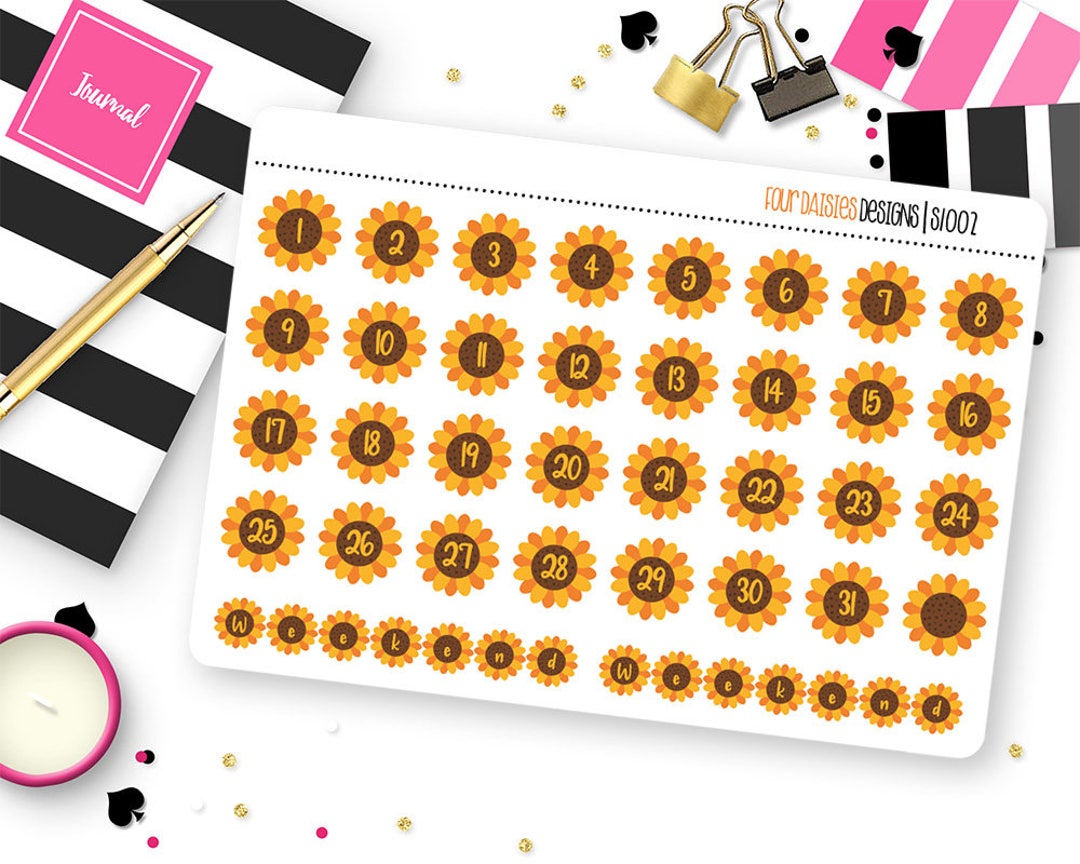 Printable Sunflower Date Cover Planner Stickers