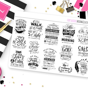 Christian Faith Bible Quotes 5 Planner Stickers for Erin Condren Life Planner, Plum Paper or Mambi Happy Planner || Q1036