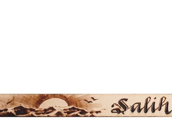 Correa de piel nombre personalizado, dibujo, con pirografía, hecho a mano