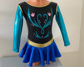 Anna Frozen Long Sleeve Leotard with Skirt - Sizes: 2T, 3T, Girls 4 - 16, Adult XS - XL