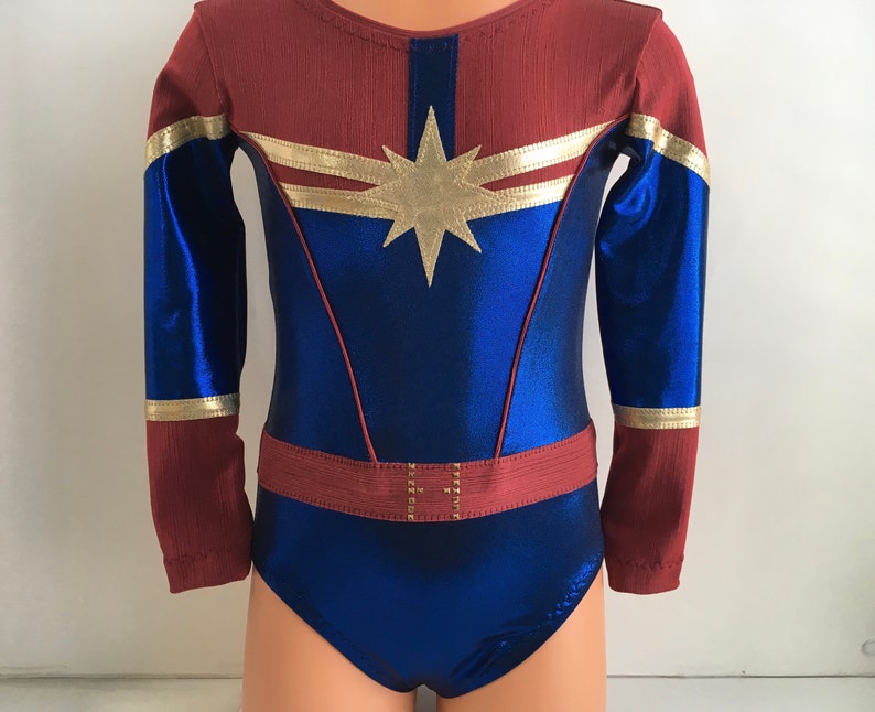 Girls 4-16 XL Gymnastics Leotard 3T Captain Marvel Themed Long Sleeve Leotard Size 2T Dance Leotard Adult XS