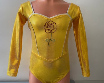 Leotardo Princesa Bella - Manga Larga - Leotardo de Gimnasia - Leotardo de Danza - Tallas: 2T, 3T, Niñas 4 - 16, Adulto XS - XL