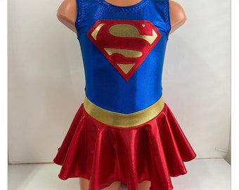Super Heroine Leotard - Gymnastics Leotard with Skirt - Dance Leotard - Size 2T, 3T, Girls 4 - 16, Adult XS - XL
