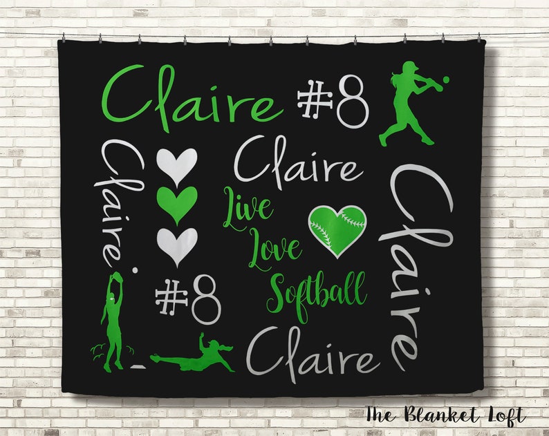 Gift for Girls Personalized Softball Blanket Sports Gift Custom Blanket Softball Blanket Personalized Blanket Team Spirit Blanket