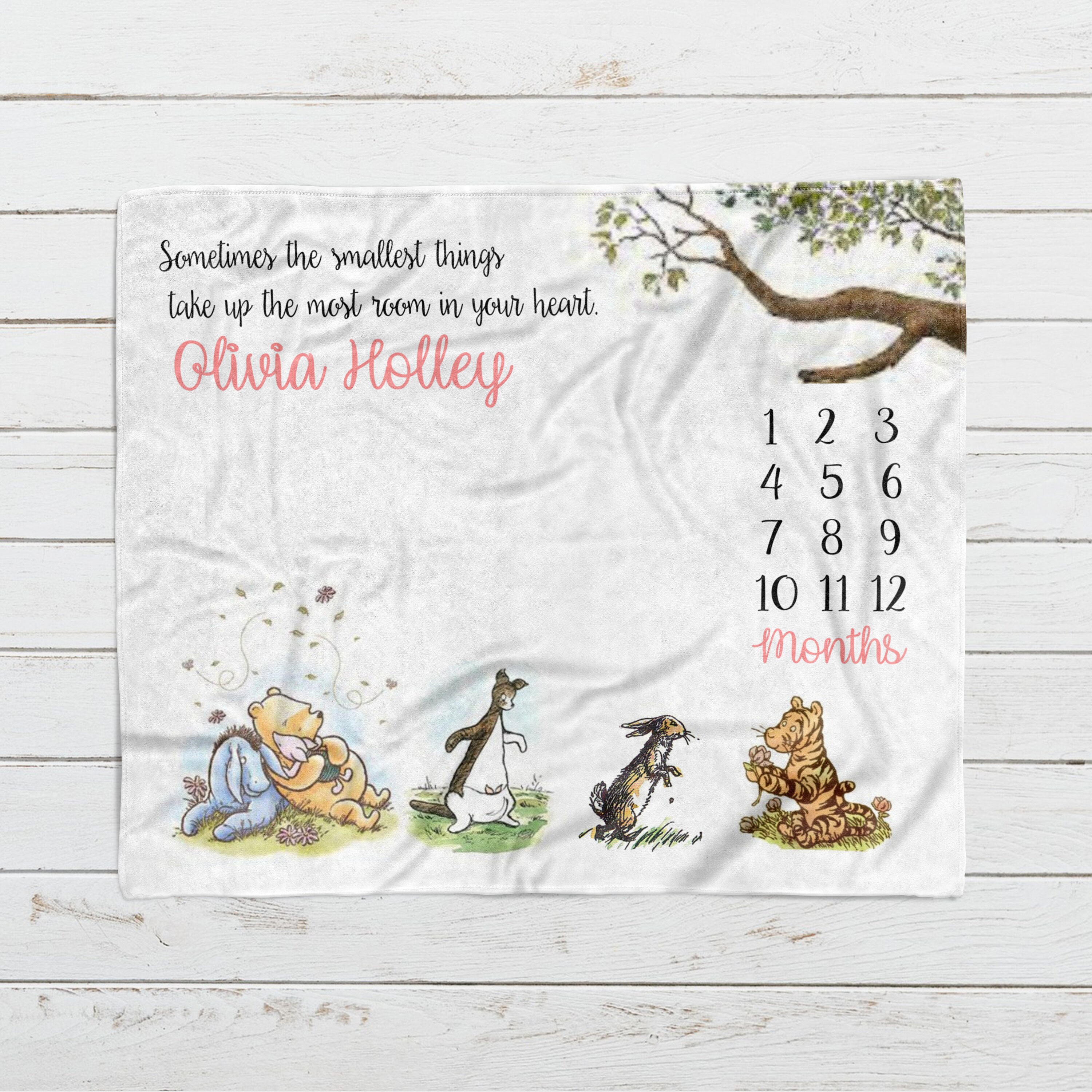 Vintage Winnie the Pooh Blanket, Monthly Milestone Blanket, Personali…