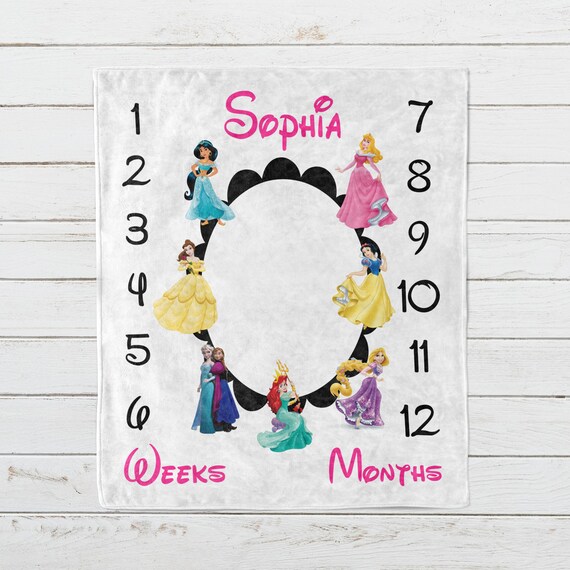Disney Milestone Blanket Princess Milestone Blanket Monthly Etsy