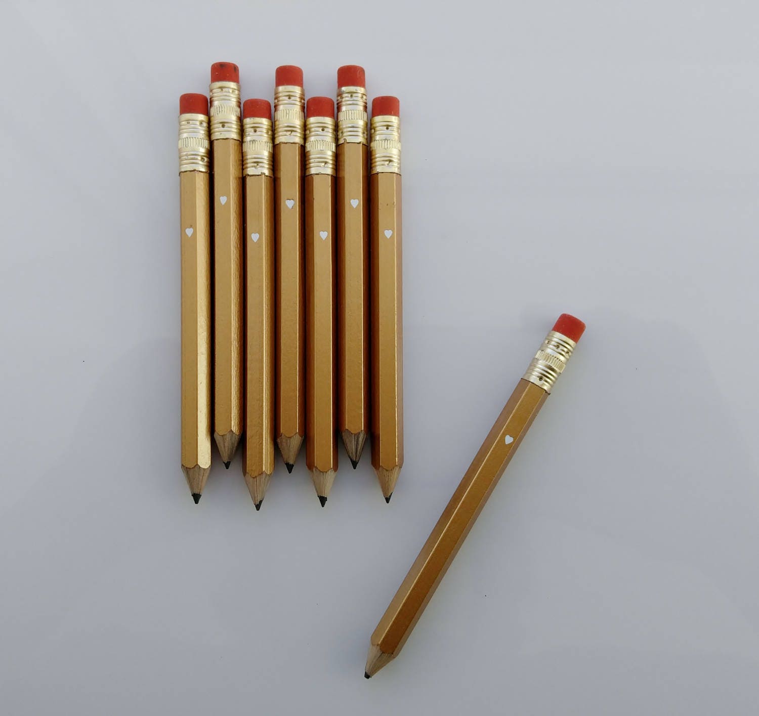 Gold Mini Pencil Set Gold Heart Pencils Wedding Favor Gold Etsy