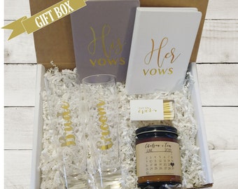 Engagement Gift Box for Bride His and Hers Vows Books Champagne Flutes Future Mrs Wedding Gift for Best Friend Bridal Shower Gift Bride Gift