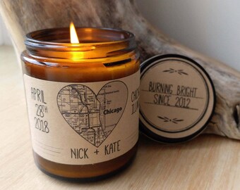 Unique Wedding Gift Custom Candle Heart Map Art Personalized Wedding Map Engagement Gift Map Gift for Couple Heart Map Print Heart Map Gift