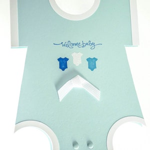 34-Baby Boy Blue Onesie Card, Baby Shower, Welcome Baby &Congratulations Wenskaart met lint, dus het wachten waard Blauwe en witte kaart
